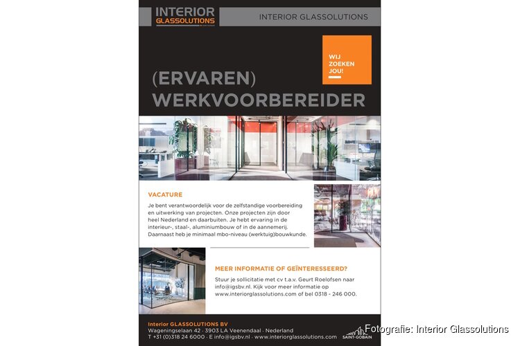 Vacature: Interior Glassolutions zoekt een (Ervaren) werkvoorbereider