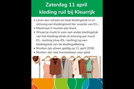 Zaterdag 11 april kleding ruil bij kringloop Kleurrijk in Huizen en Eemnes