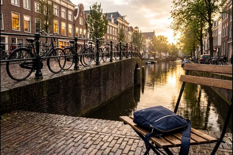 Op de fiets door Utrecht met een tas die blijft zitten